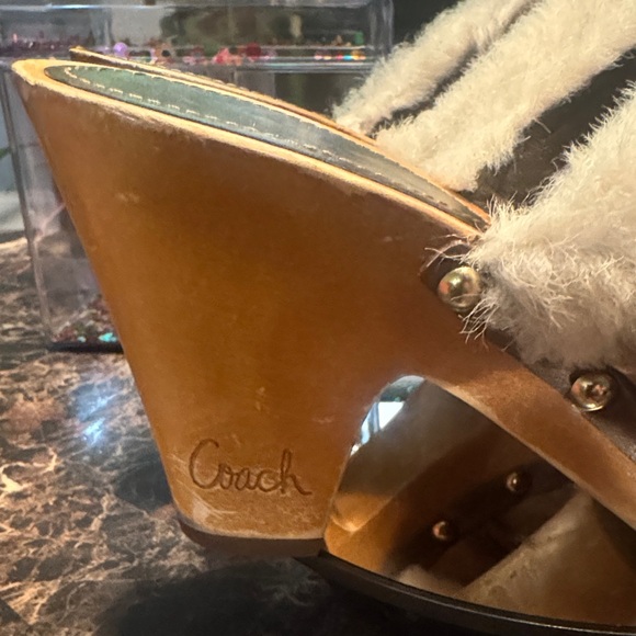 Coach Ivanka Women's Beige Fur Trim Wedge Mules - Size 8M - Picture 6 of 11